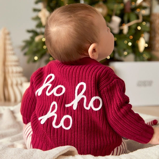 Baby in 'Ho Ho Ho' embroidered jumper