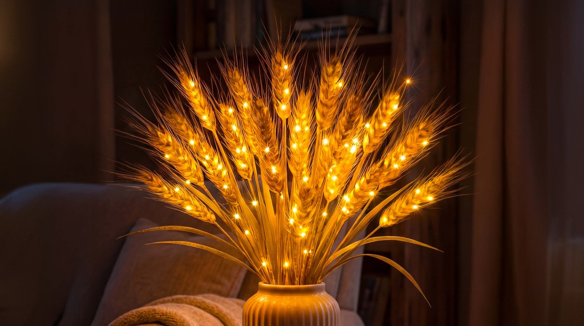 Golden wheat stems that bring a warm, harvest-inspired glow to any space.