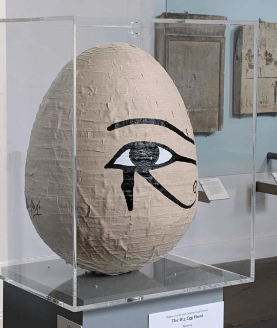 Large egg sculpture with the Eye of Horus in the Room 4 of the British Museum.