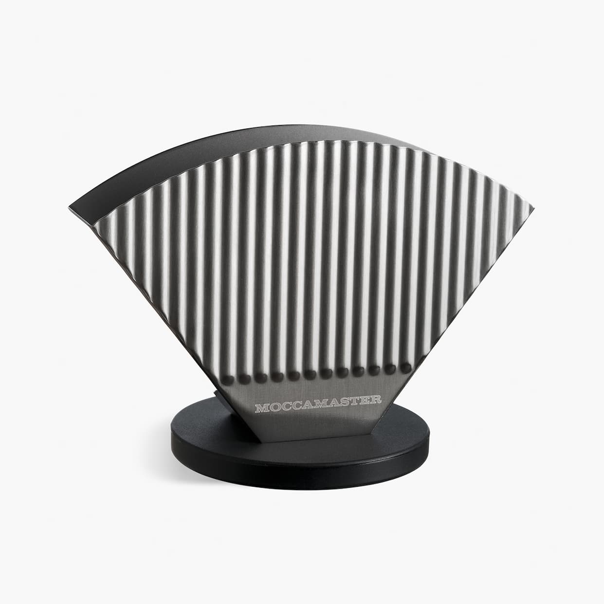 Stainless steel filter holder on a white background