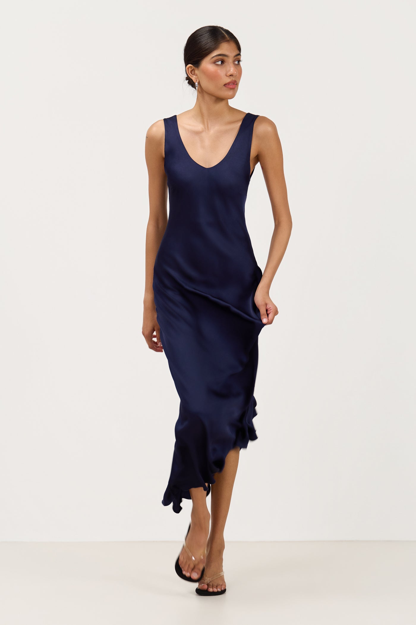 Image of Liora Satin Maxi Dress | Midnight