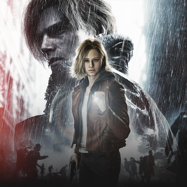 Key art for Resident Evil Requiem depicting a dark city street as investigator Grace Ashcroft shine a flashlight toward the viewer.