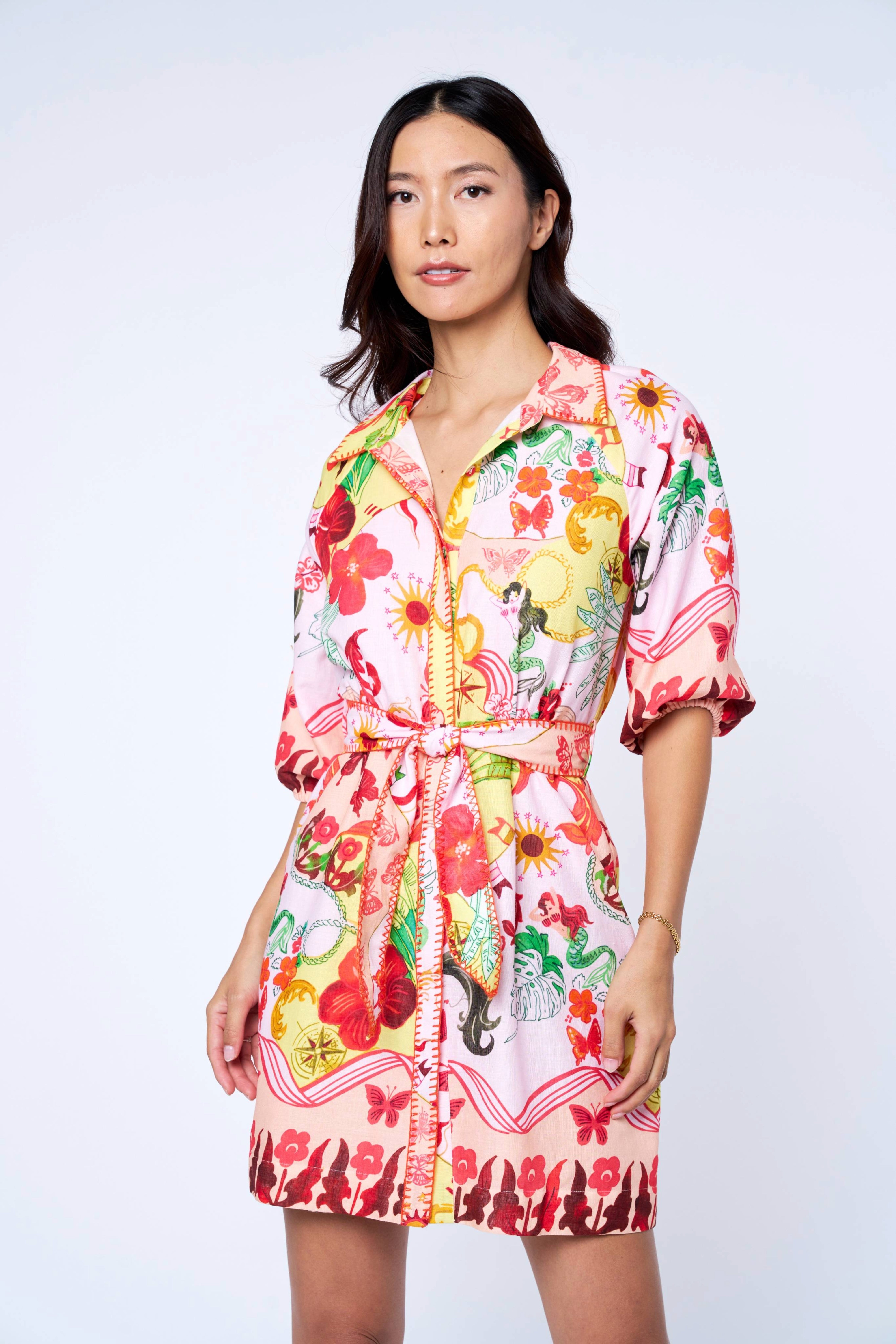 Image of Julika Floral Print Mini Shirt Dress