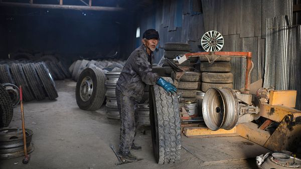 A worker employed by Hidekazu Yokoyama in Monbetsu, Japan, on Nov. 3, 2022. 