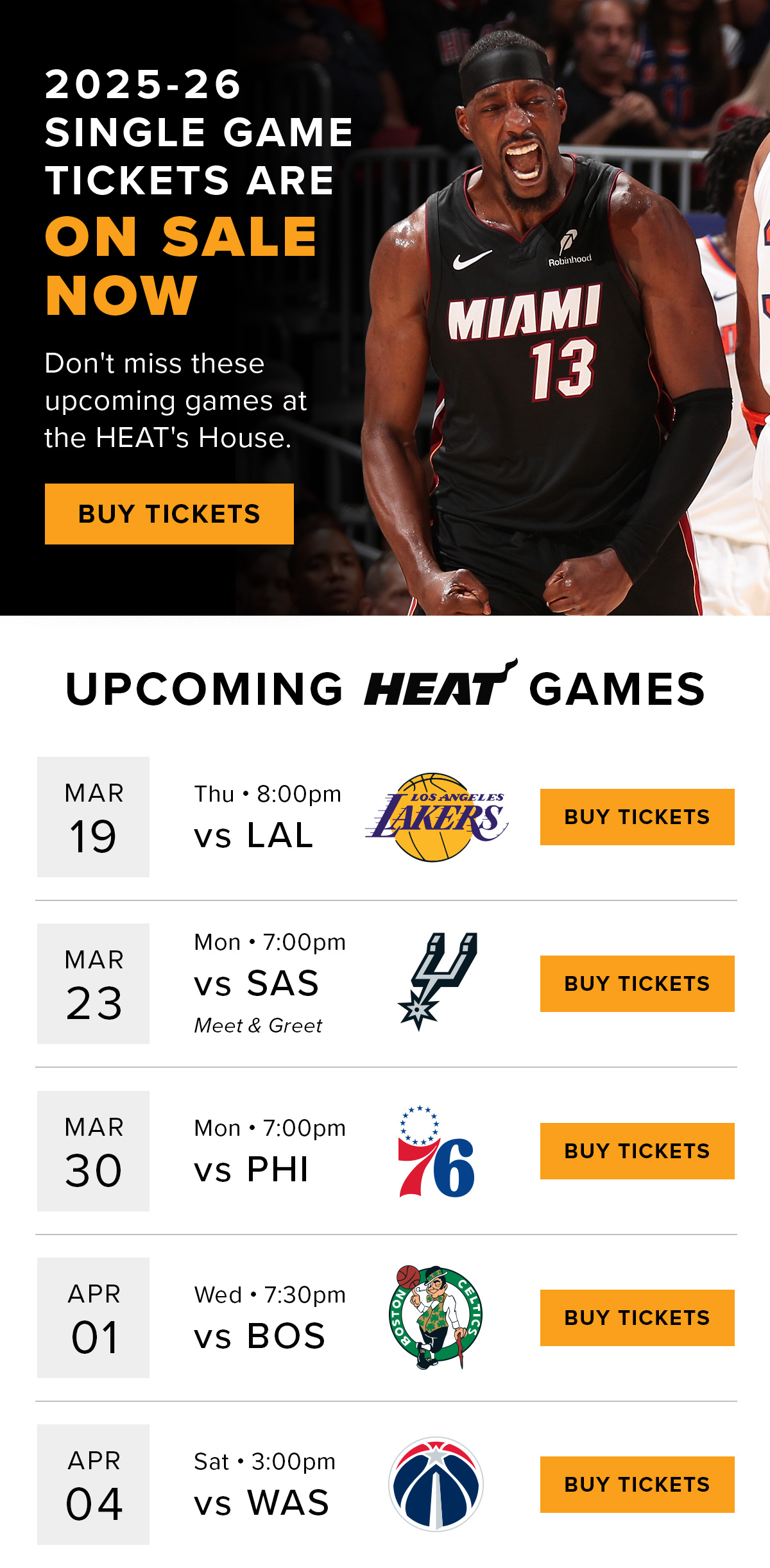 SINGLE-GAME TICKETS ON SALE NOW | BUY TICKETS