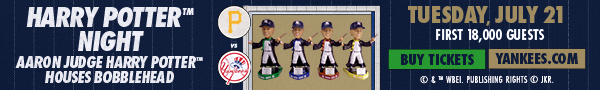 Harry Potter Night - Aaron Judge Harry Potter Houses Bobblehead | First 18,000 Guests | Tuesday, July 21 | PIT vs. NYY | © & ™ WBEI. Publishing Rights © JKR.