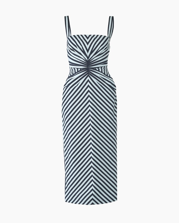 Striped Pencil Dress with Ruching