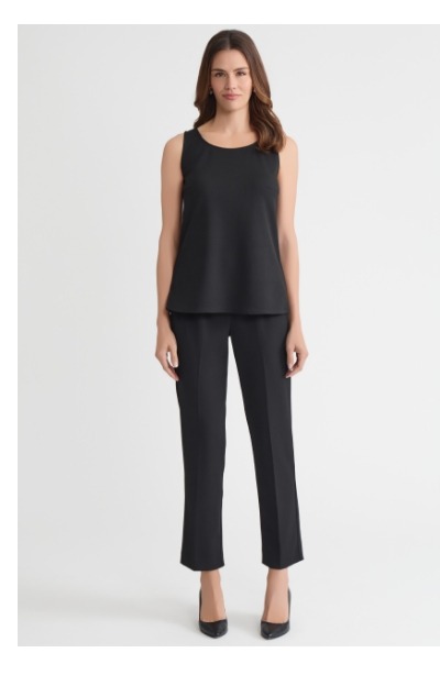 Stretch Deco Crepe Scoop Neck Tank, Black