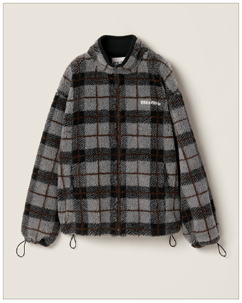 Miu Miu Checked Teddy Zipper Jacket