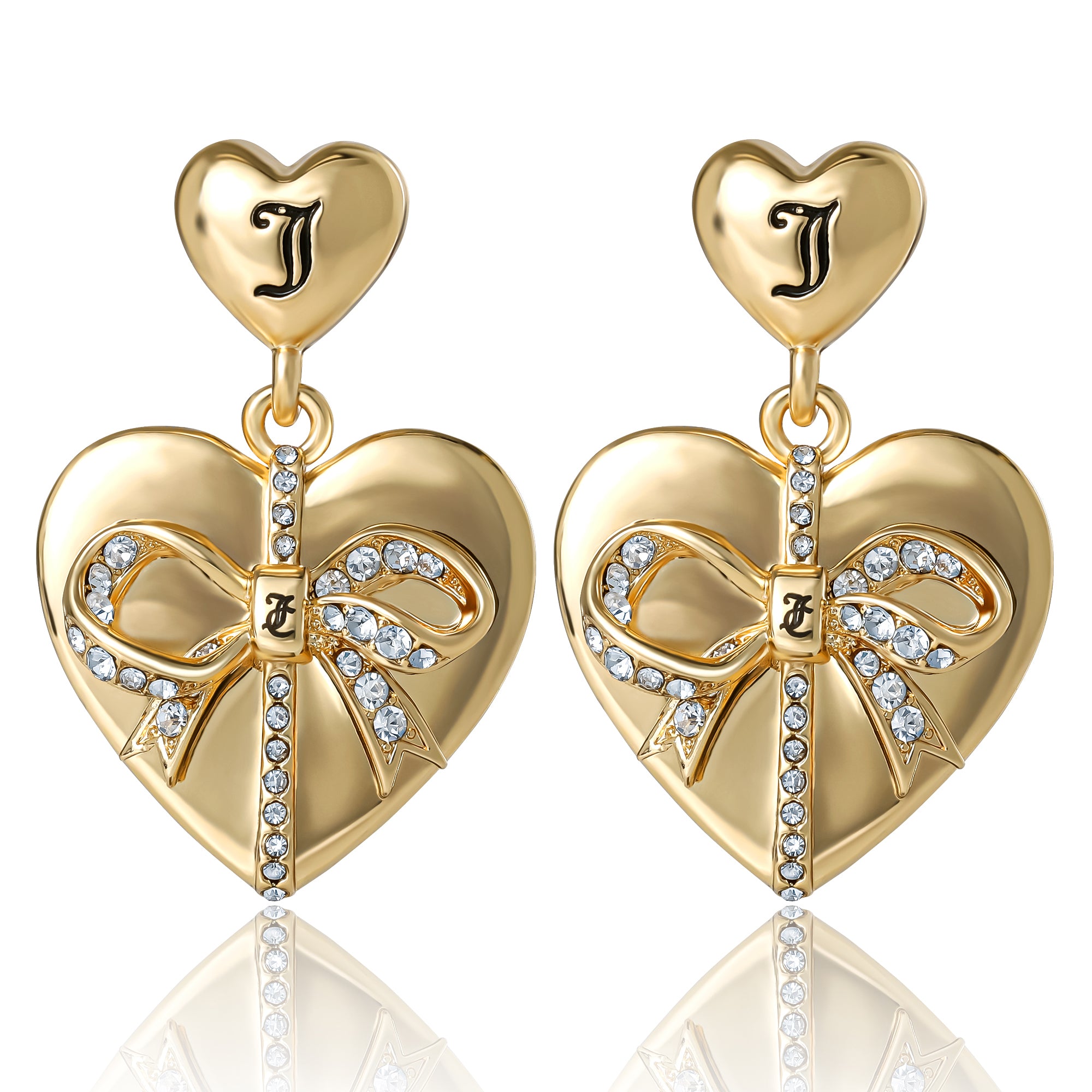 Image of Quilted Double‑Heart Drop Earrings
