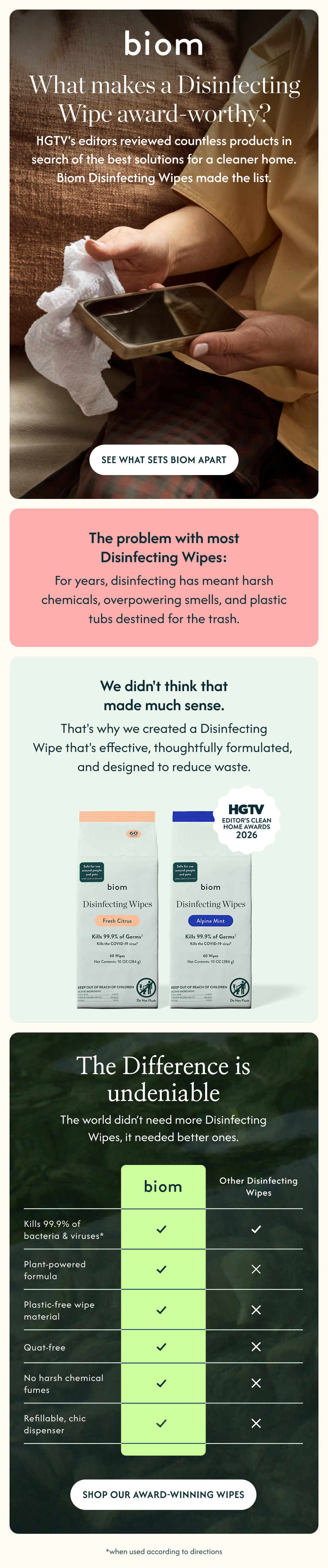 HGTV Award Winning Disinfecting Wipes!