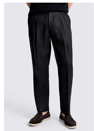 Black Linen Pleated Trousers