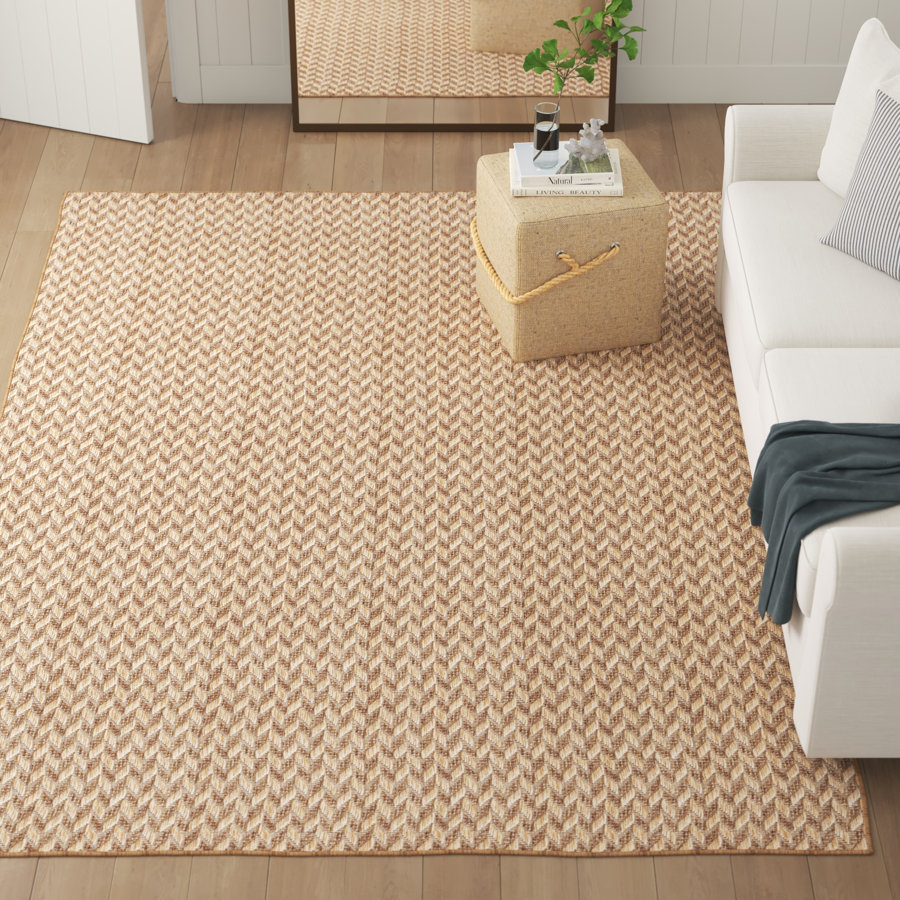 Malaya Herringbone Power Loom Brown/Tan Indoor/Outdoor Rug