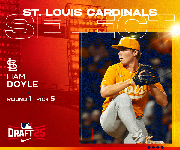 With the 5th overall pick in the 2025 MLB Draft, the St. Louis Cardinals select LHP Liam Doyle from Tennessee!