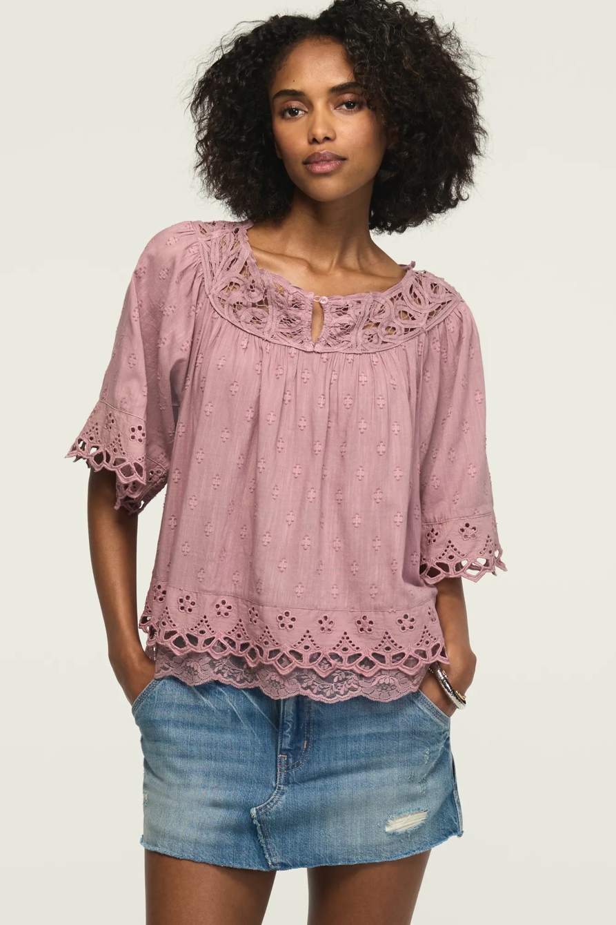 Image of Lucky Brand Battenburg Lace Top - Women's Clothing Tops Tees Shirts in Caviar