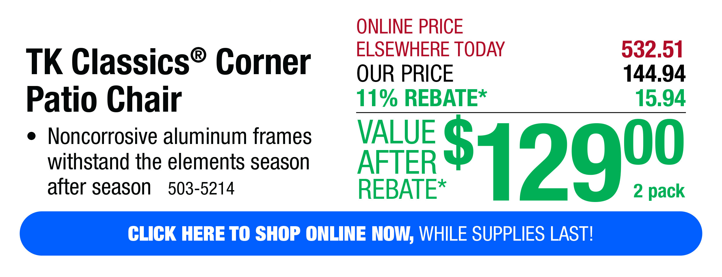 TK Classics® Corner Patio Chair - Free Shipping To Store!