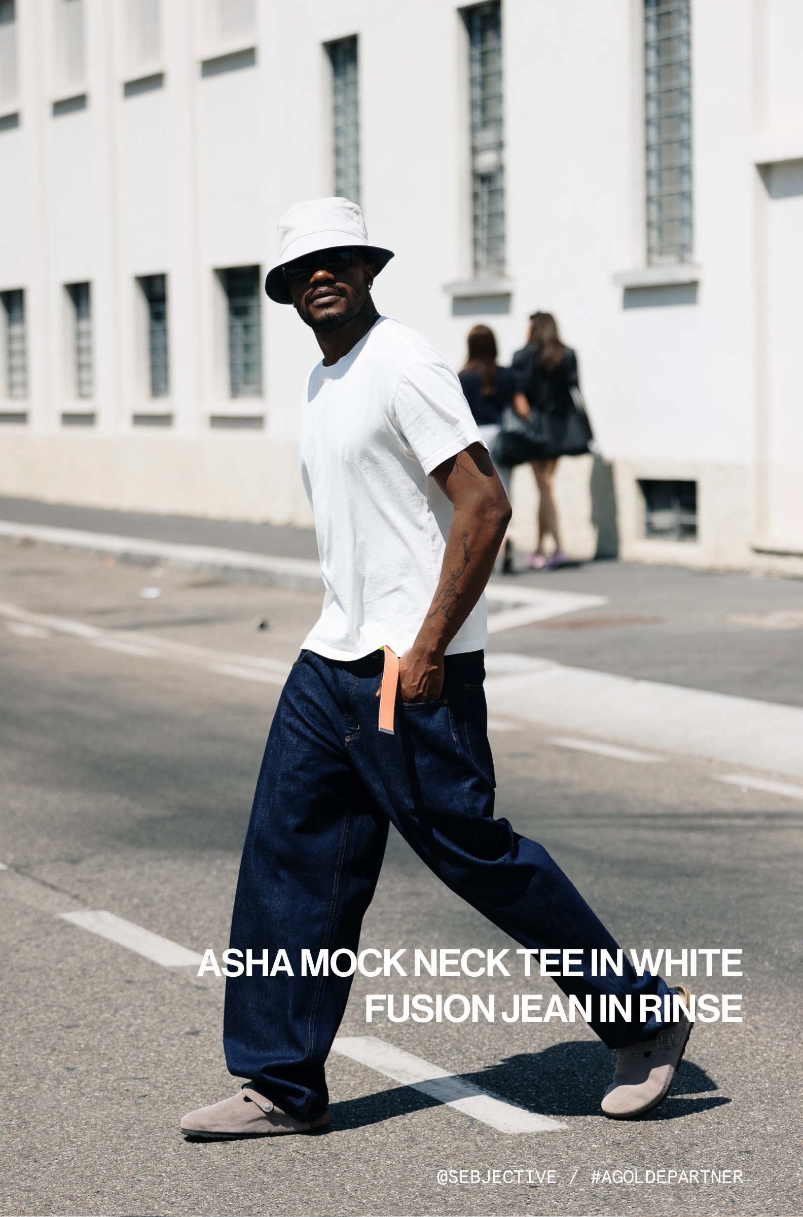 Asha Mock Neck Tee in White / Fusion Jean in Rinse