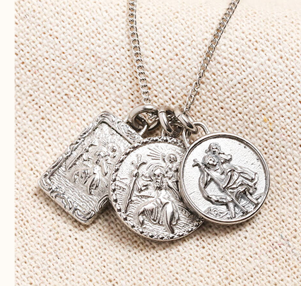 Men's Stainless Steel Vintage Style St Christopher Charms Long Chain Necklace
