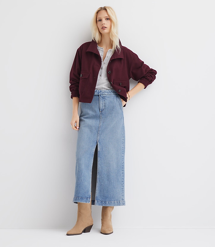 Petite Refined Denim Midi Skirt in Classic Mid Indigo