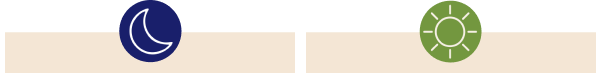 Two icons over two blocks that leads into the characteristics of the night and day creams. The night cream icon is first, followed the day cream icon. 