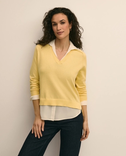 Image of Supima® Cotton Layered Sweater-Shirt