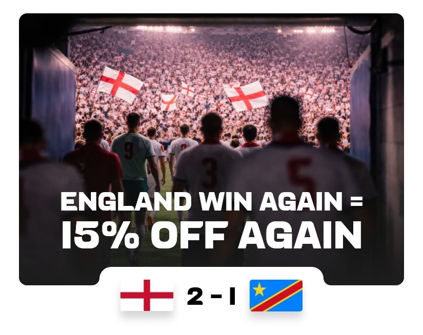 England Win Again - Celebrate with 15% Off