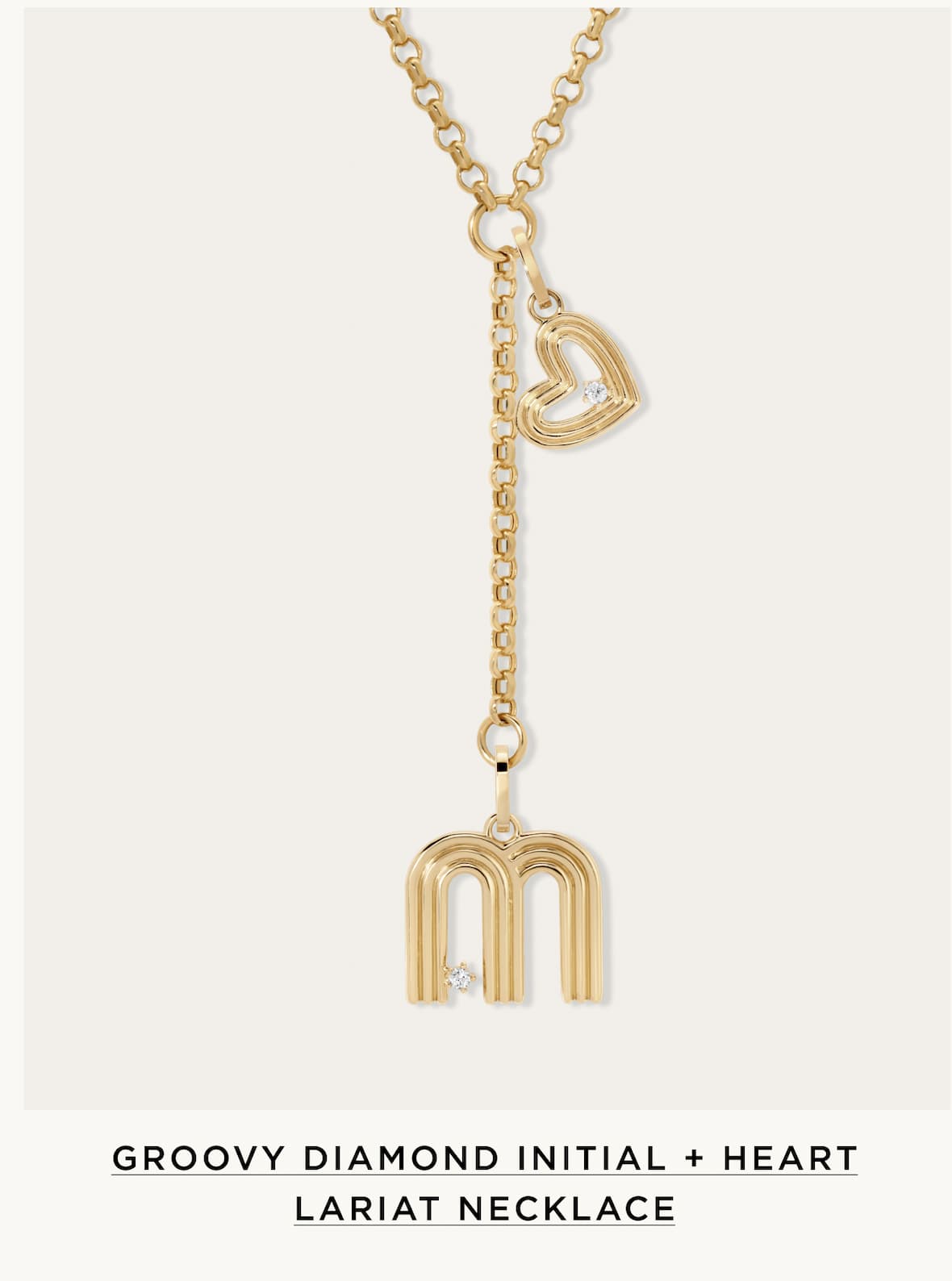 Groovy Diamond Initial + Heart Lariat Necklace