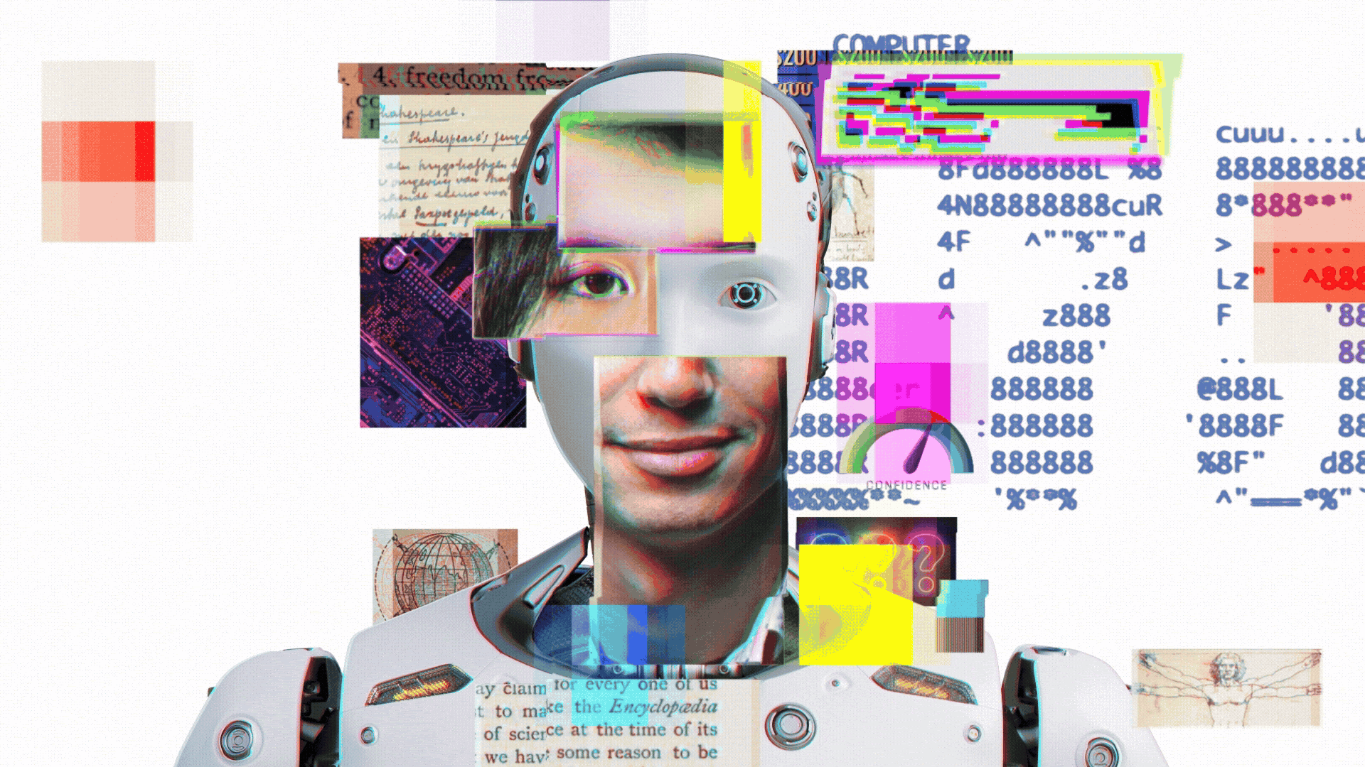 collage of images of humans and robots forming one silhouette, with other images of 