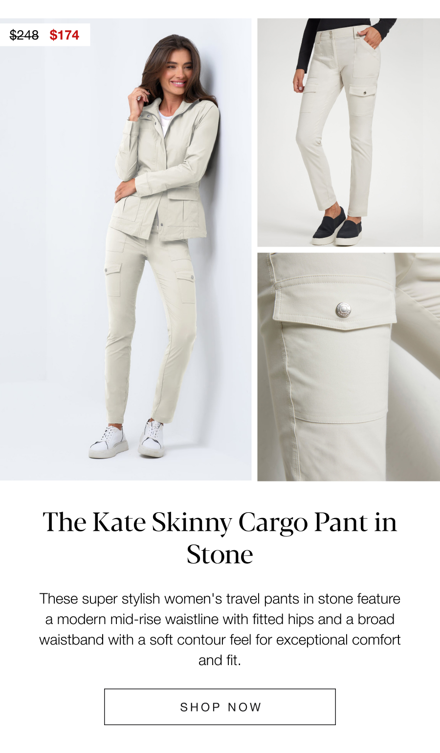 The Kate Skinny Cargo Pant in Stone. SHOP NOW