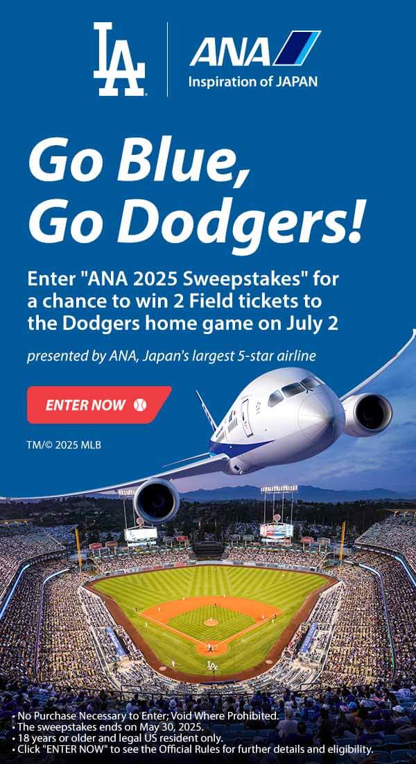 Go Blue, Go Dodgers! Enter ANA 2025 Sweepstakes for a chance to win two (2) Field tickets to the 7/2 Dodgers home game