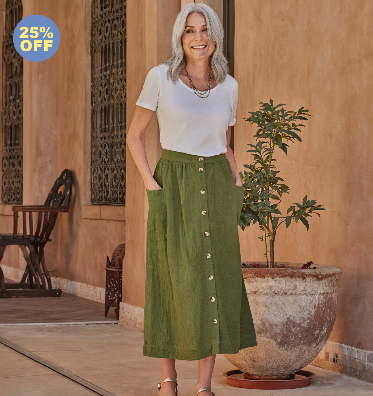 Cheesecloth Button Through Skirt