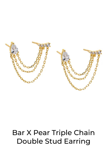 Bar X Pear Triple Chain Double Stud Earring