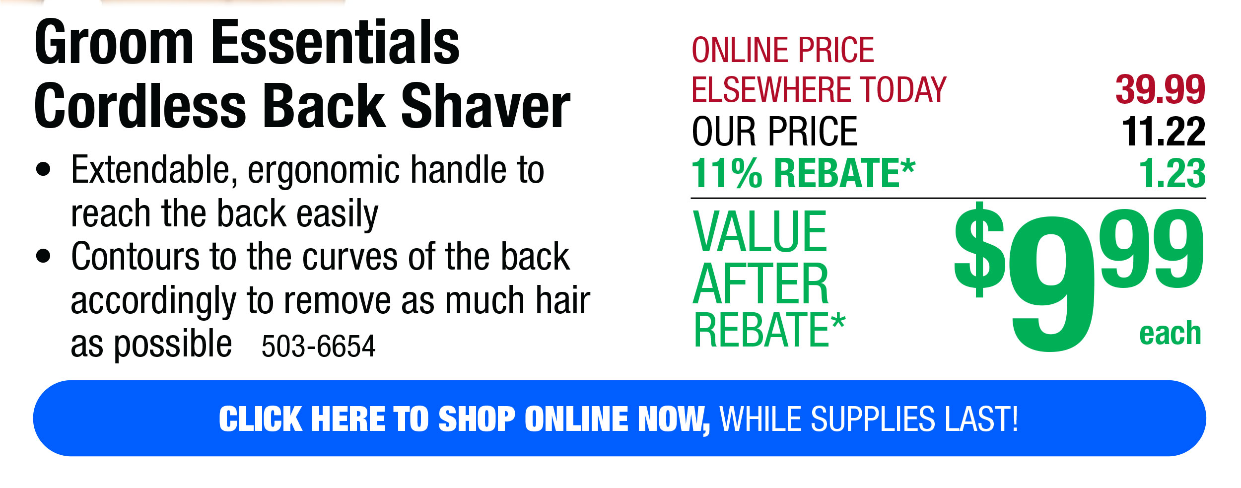 Groom Essentials Cordless Back Shaver - Free Shipping To Store!