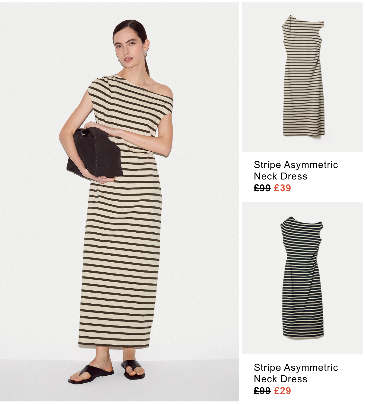 Stripe Asymmetric Neck Dress