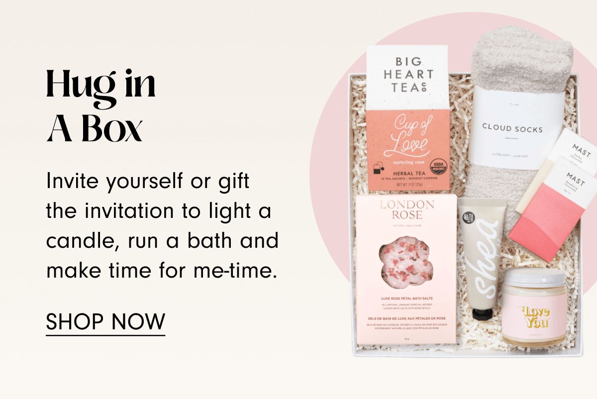 Hug In A Box - Invite yourself or gift the invitation to light a candle, run a bath and make time for me-time.