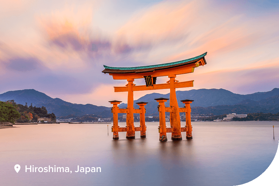 A traditional gate in the waters of Hiroshima, Japan.
