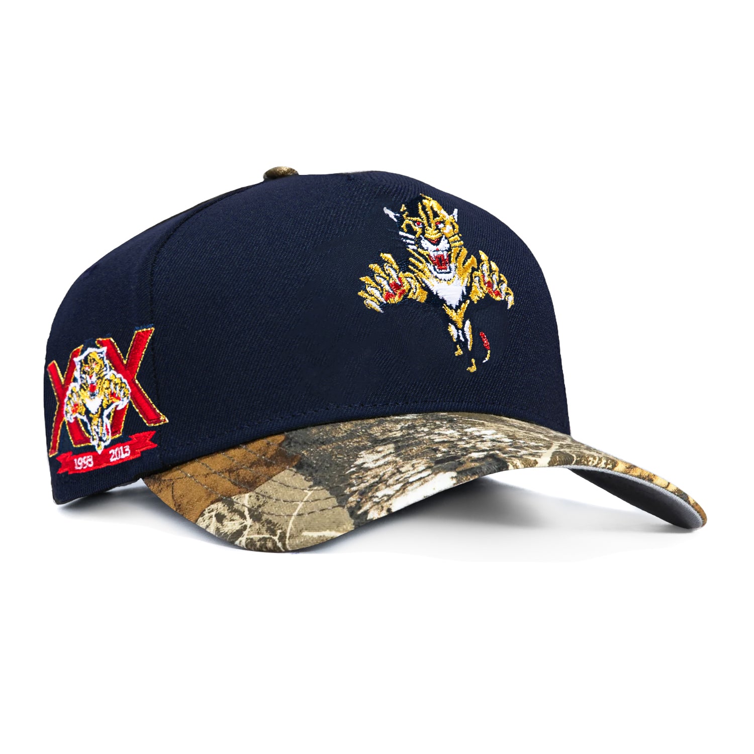 Image of New Era 9Forty A-Frame Realtree Visor Florida Panthers 20th Anniversary Patch Snapback Hat - Navy, Realtree