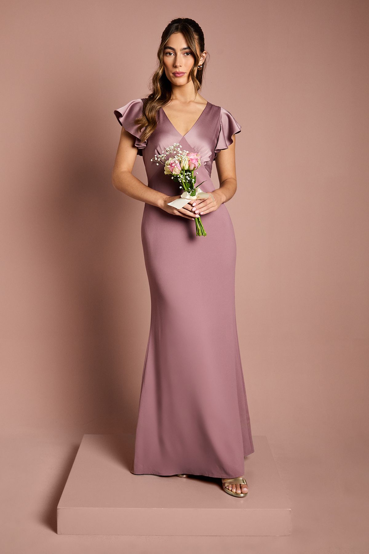 Coast Honoured V Neck Angel Short Sleeve Satin Maxi Bridesmaid Dress