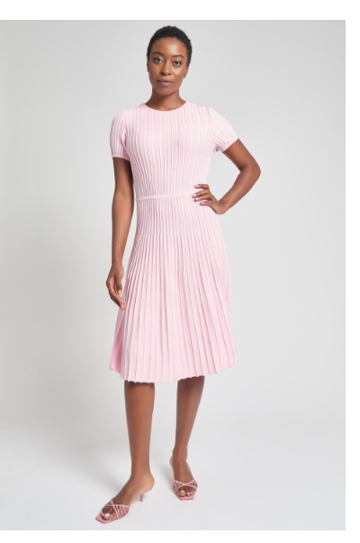 Modern Fit Jewel Neck Striped Flare Soft Knit Dress