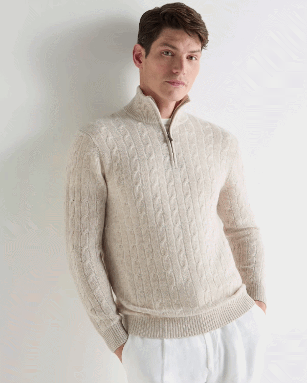 Men's Albemarle Cable Half Zip Cashmere Jumper