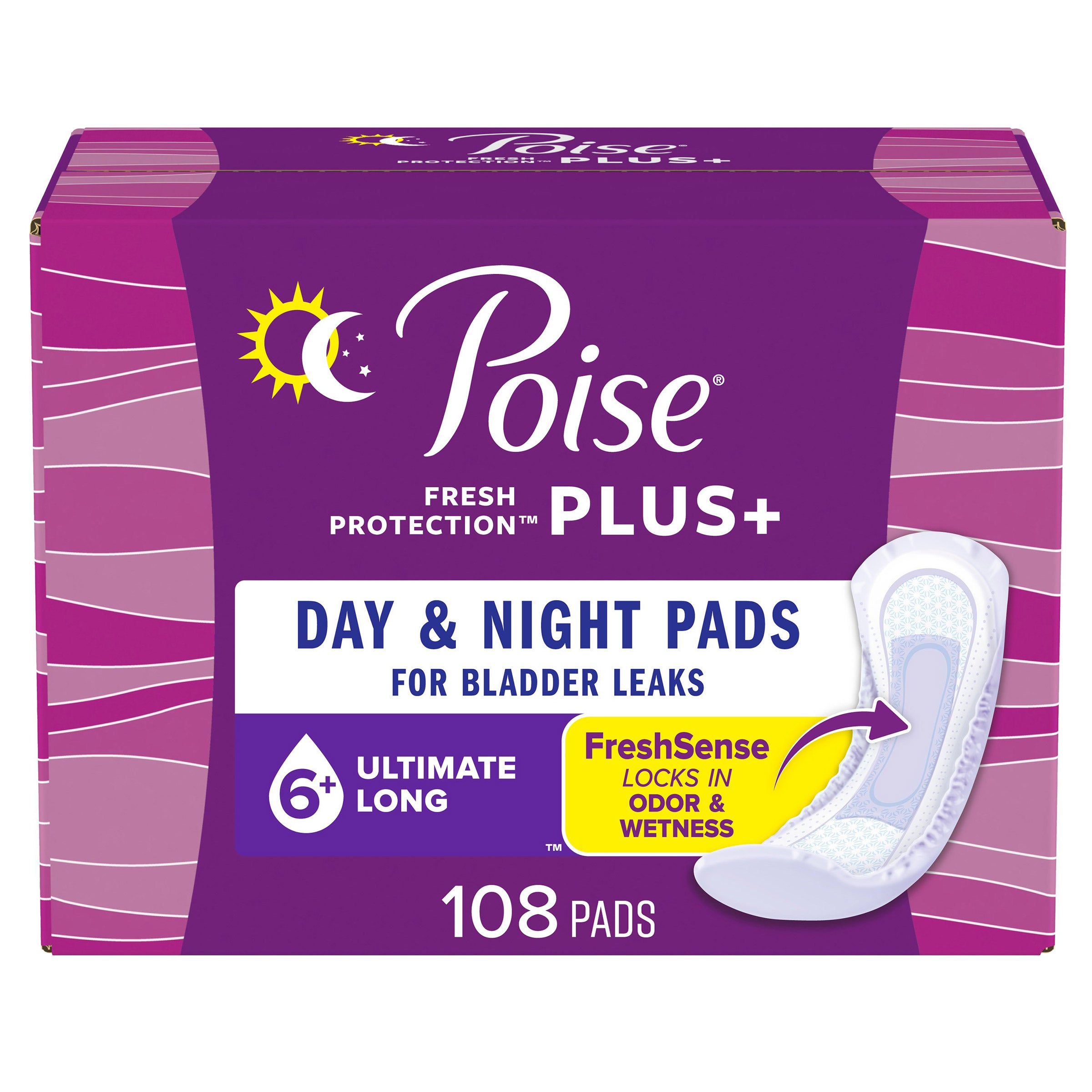 Poise Plus Incontinence Pads, Ultimate Absorbency Long, 108-Count