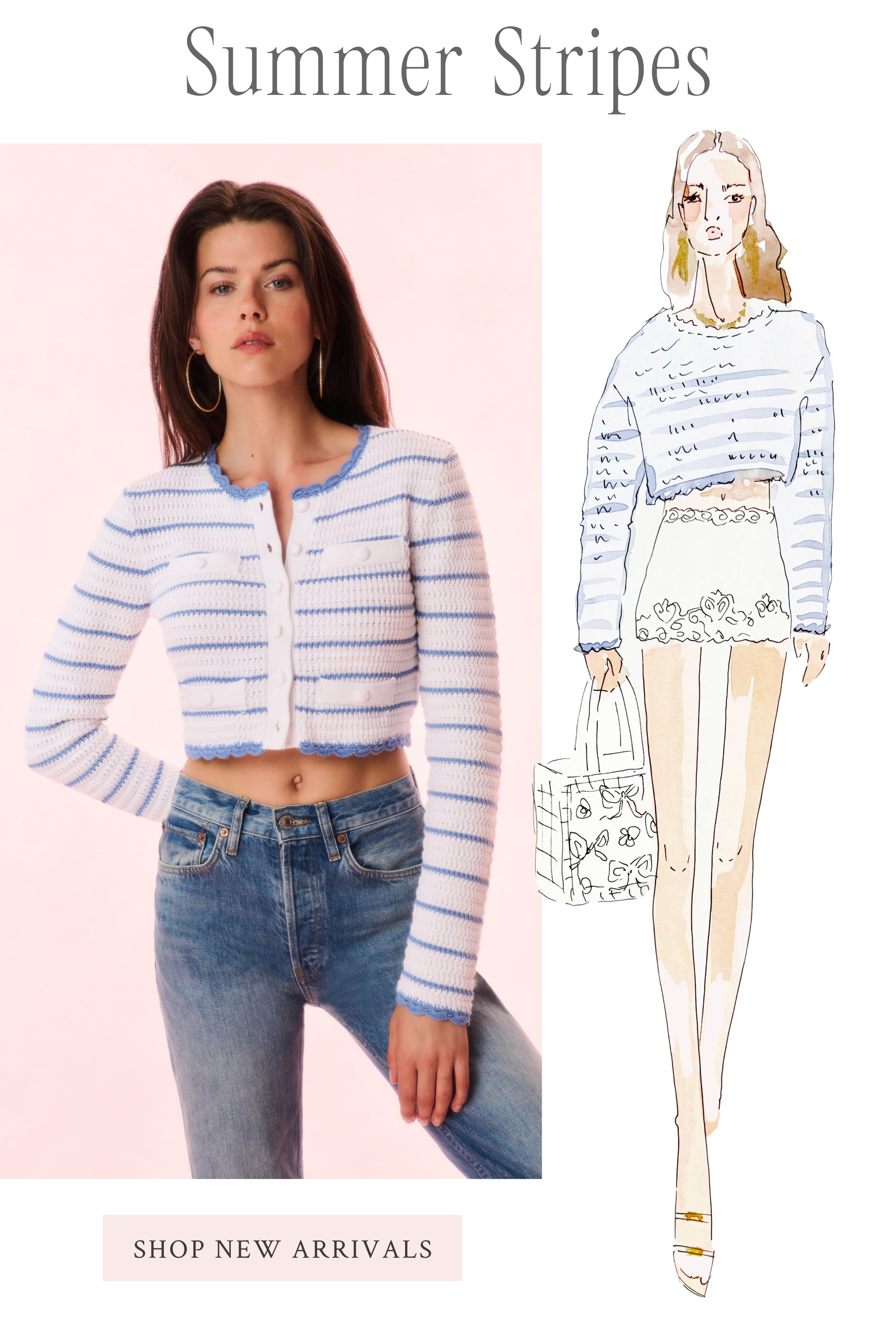 Channeling days on the water in these preppy meet polished, crochet yarn-dyed knit pieces with nautical stripes throughout. 