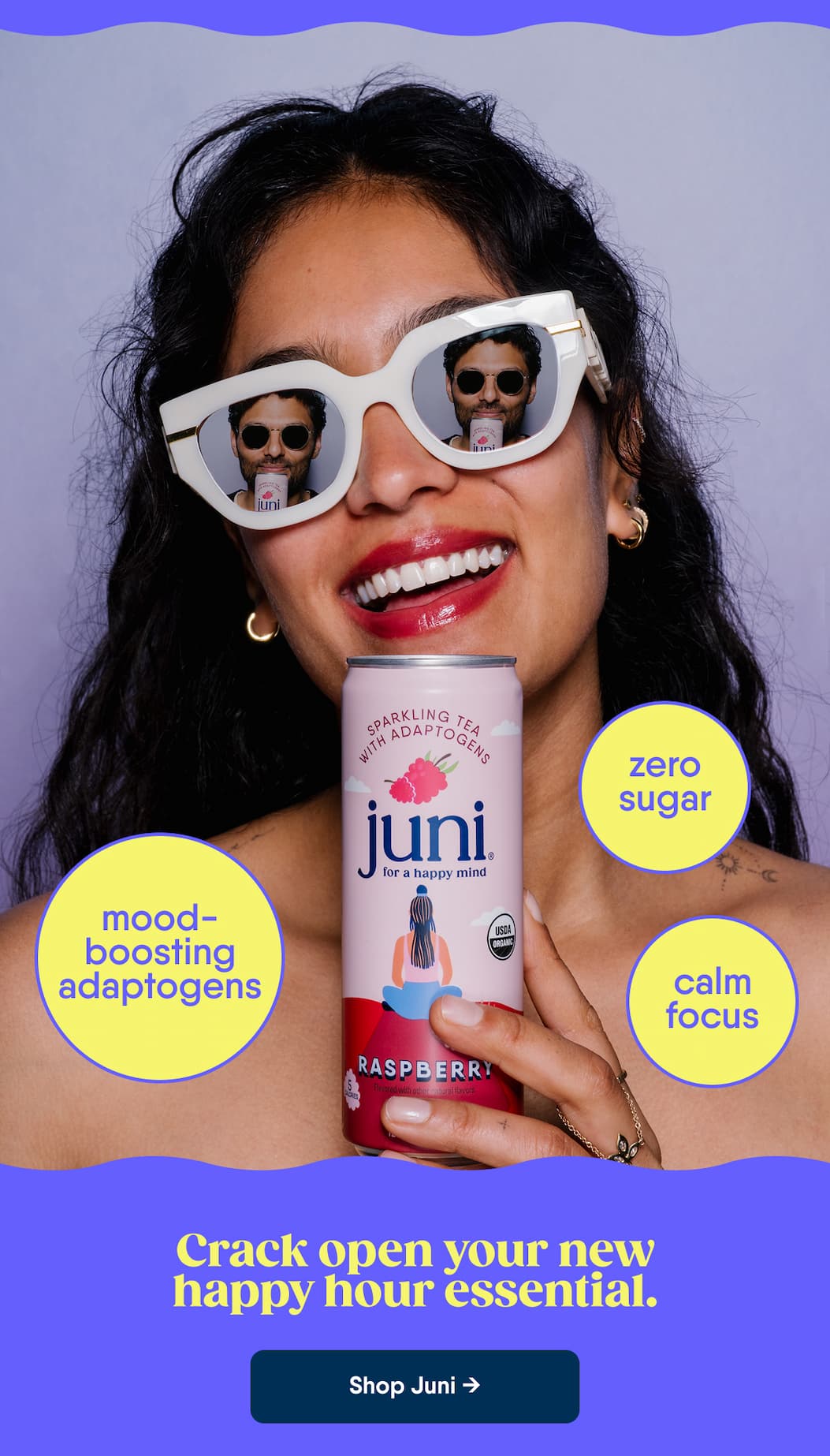 Zero Sugar. Mood-Boosting Adaptogens. Calm Focus. Crack Open Your New Happy Hour Essential. Shop Juni →