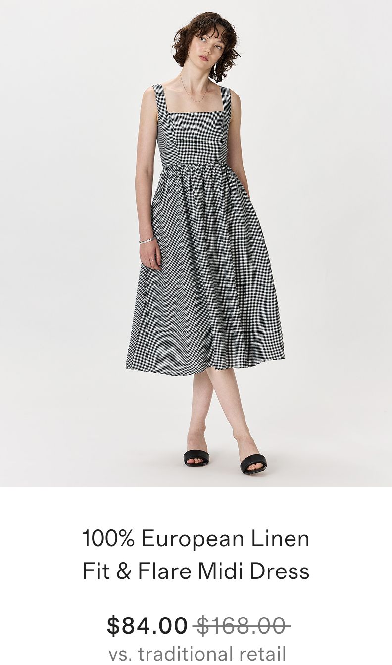 100% European Linen Fit & Flare Midi Dress