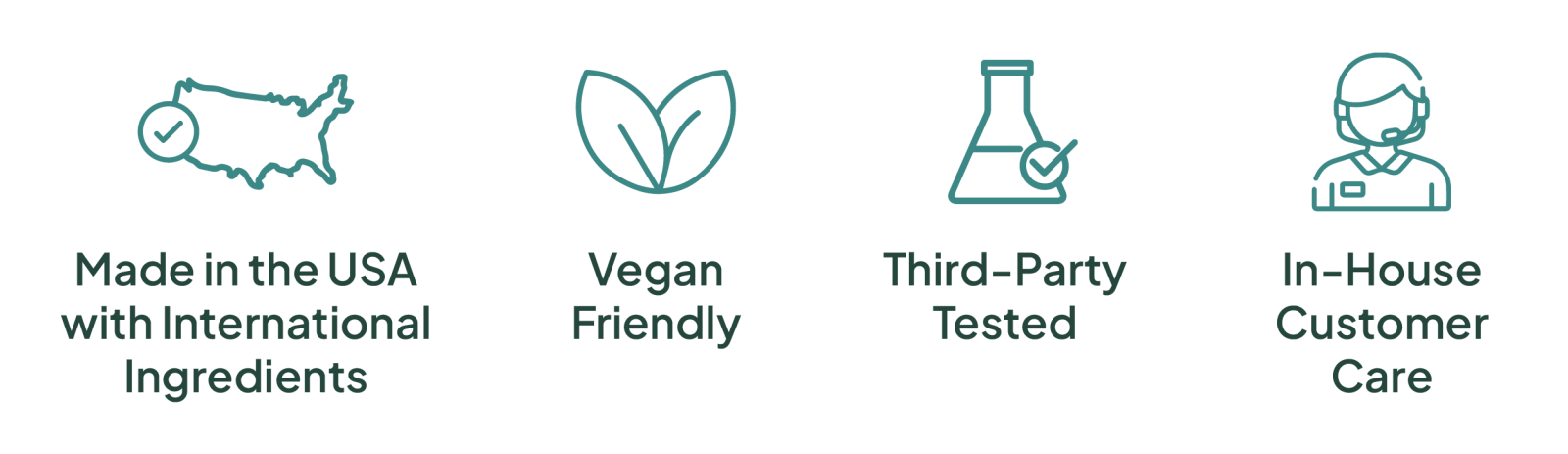 Made in USA with International Ingredients, Vegan Friendly, Third-Party Tested, In-House Customer Care