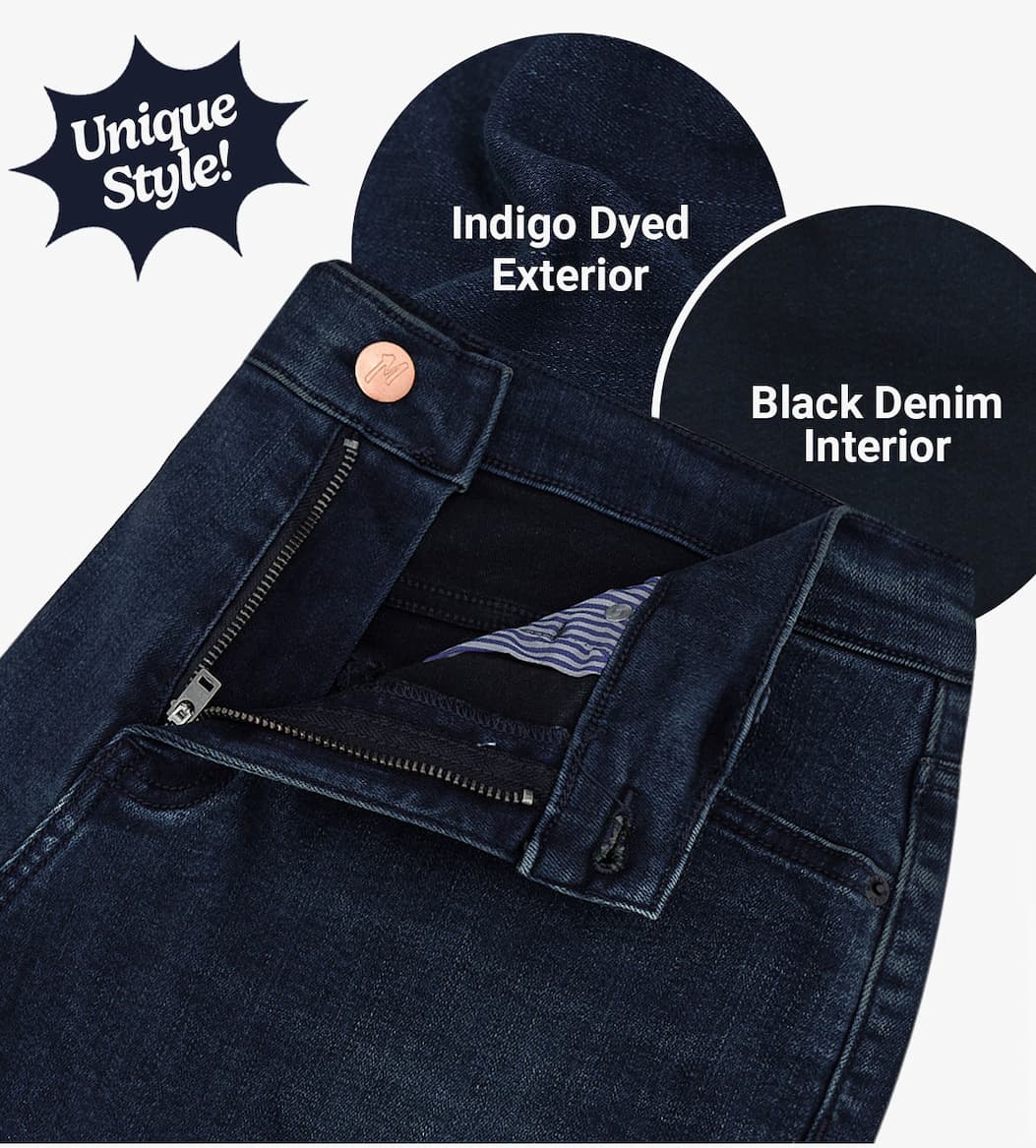 Unique style! Indigo dyed exterior. Black denim interior. IMG of Dylans