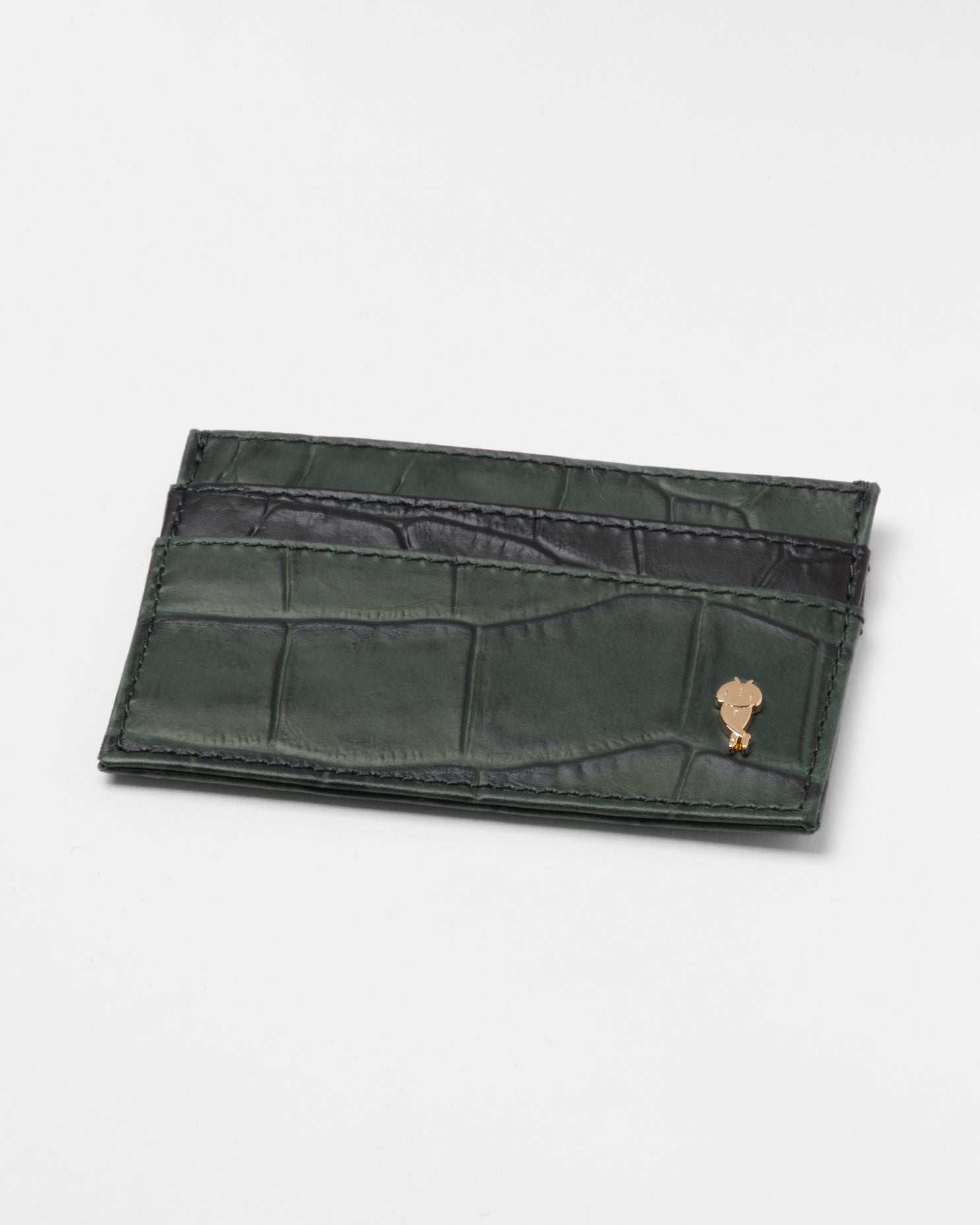 Image of Crocodile Embossed Hunter Green Leather Card Holder