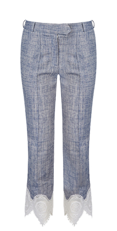 Cropped Linen Pants With Lace Applique