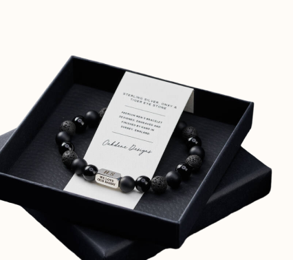 Personalised Men's Sterling Silver And Black Onyx Bead Monogram Bracelet