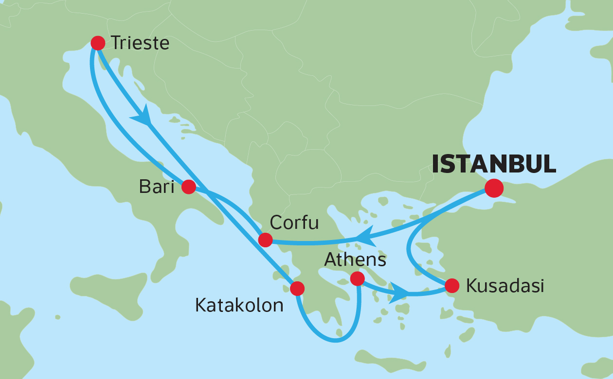 MEDITERRANEAN <br>CRUISE FROM ISTANBUL MAP
